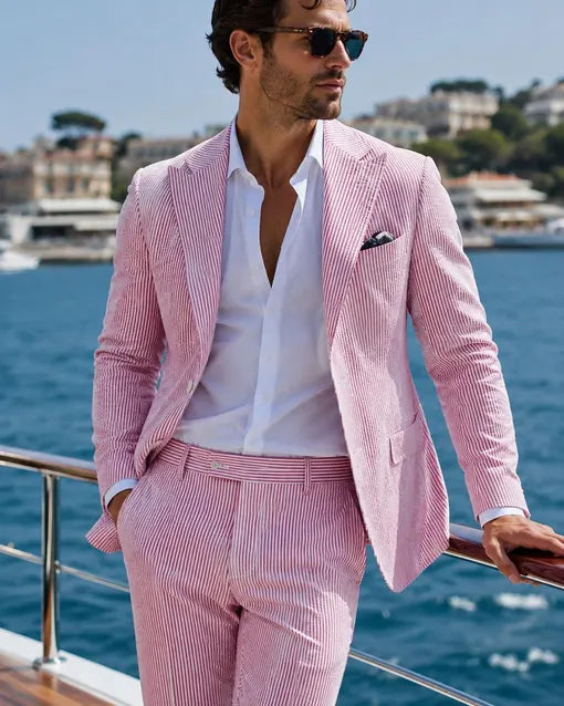Completo Uomo Elegante Rosa Gessato – Blazer e Pantalone