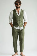 Completo Uomo in Lino Verde Oliva – Gilet e Pantalone