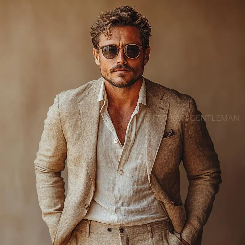 Completo Uomo in Lino Beige Sabbia – Blazer e Pantalone Elegante