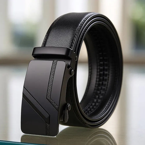Cintura Uomo in Vera Pelle Nera con Fibbia Automatica – Eleganza Moderna