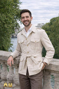 Giacca Safari Uomo in Lino Beige – Eleganza Casual Premium
