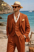 Completo Uomo Terracotta 3 Pezzi in Lino – Blazer, Gilet e Pantalone