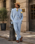 Completo Uomo Celeste 3 Pezzi in Lino – Blazer, Gilet e Pantalone