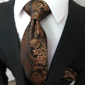 Cravatta Uomo Nera e Bronzo Floreale – Eleganza Raffinata
